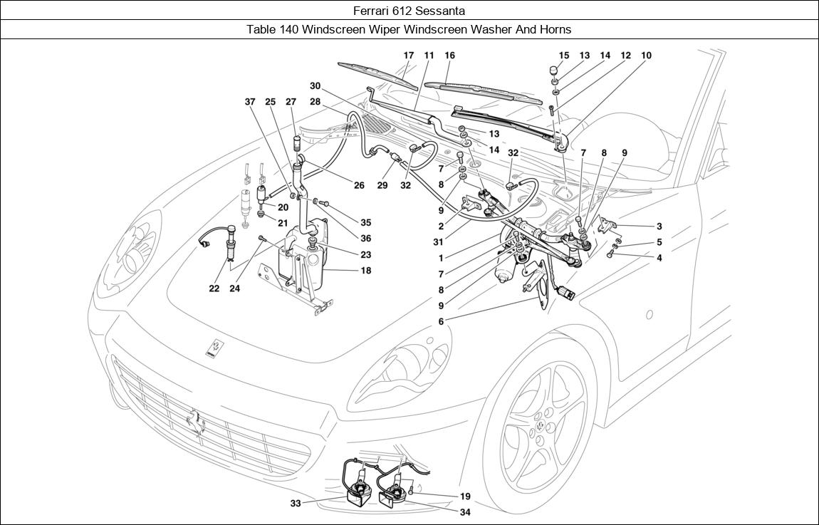 Ferrari Parts Ferrari 612 Sessanta Table 140 Windscreen Wiper Windscreen Washer And Horns