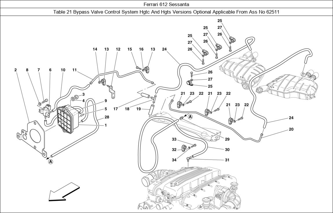 Ferrari Parts Ferrari 612 Sessanta Table 21 Bypass Valve Control System Hgtc And Hgts Versions Optional Applicable From Ass No 62511