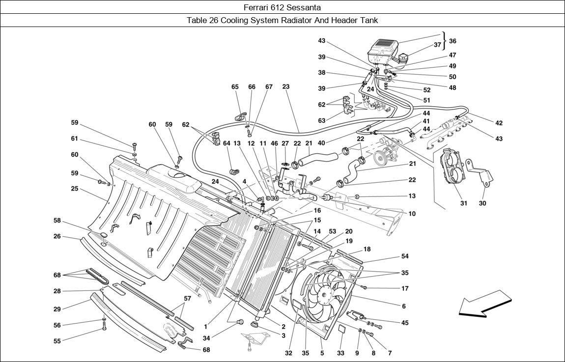 Ferrari Parts Ferrari 612 Sessanta Table 26 Cooling System Radiator And Header Tank