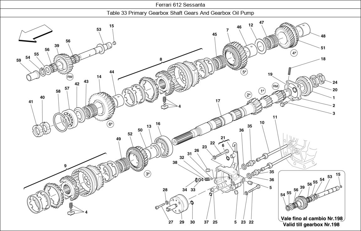 Ferrari Parts Ferrari 612 Sessanta Table 33 Primary Gearbox Shaft Gears And Gearbox Oil Pump
