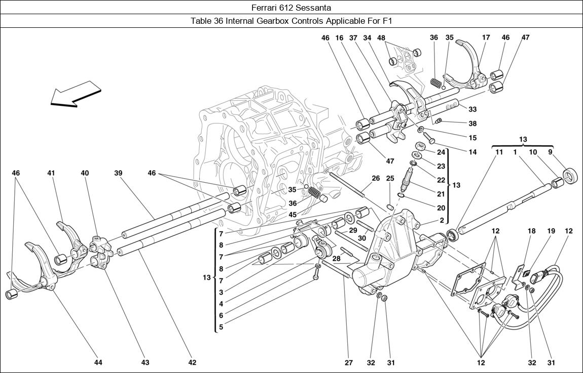 Ferrari Parts Ferrari 612 Sessanta Table 36 Internal Gearbox Controls Applicable For F1