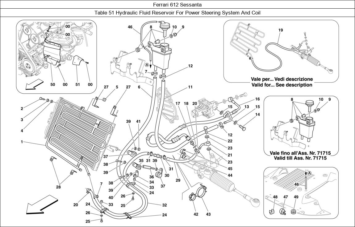 Ferrari Parts Ferrari 612 Sessanta Table 51 Hydraulic Fluid Reservoir For Power Steering System And Coil