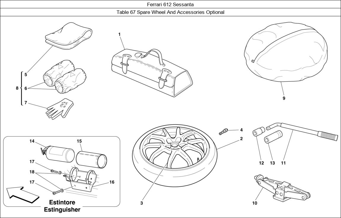 Ferrari Parts Ferrari 612 Sessanta Table 67 Spare Wheel And Accessories Optional