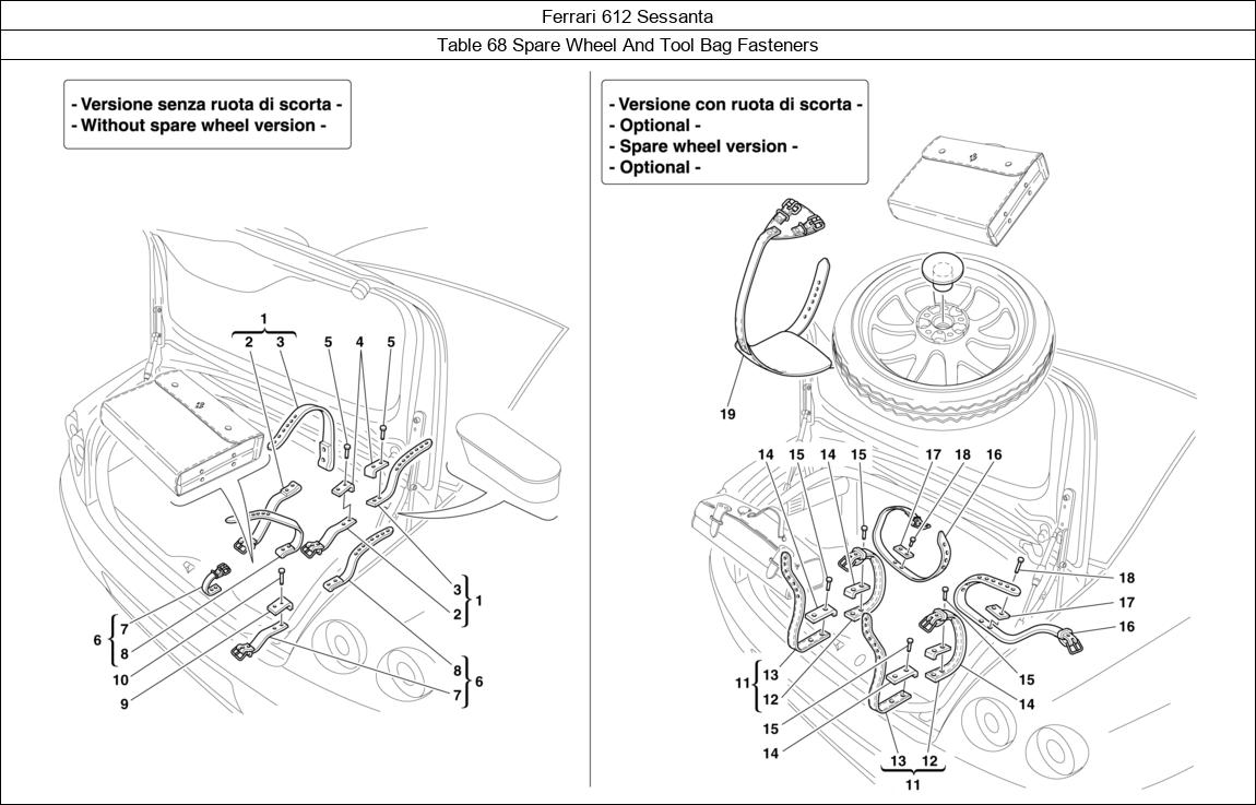 Ferrari Parts Ferrari 612 Sessanta Table 68 Spare Wheel And Tool Bag Fasteners