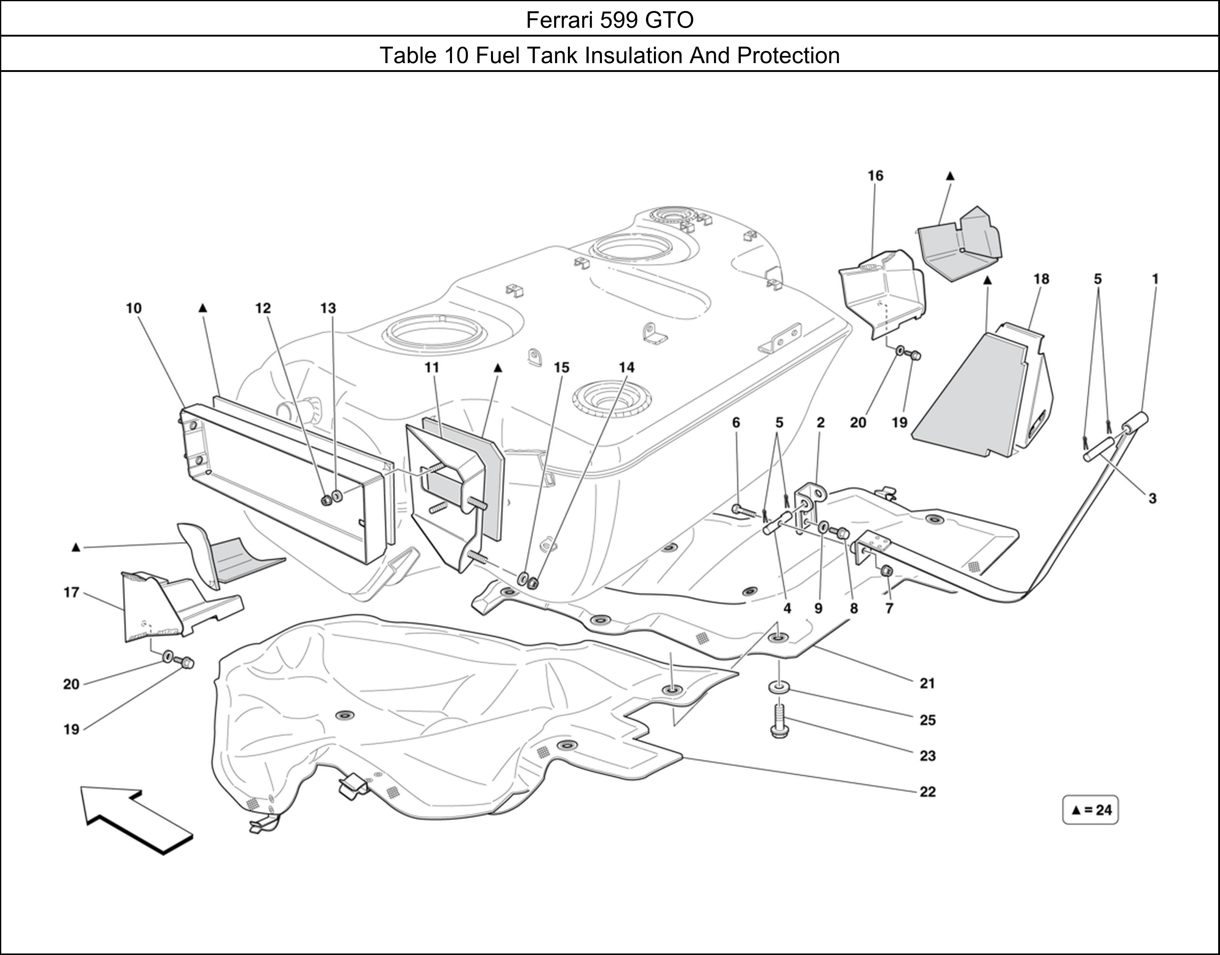 Ferrari Parts Ferrari 599 GTO Table 10 Fuel Tank Insulation And Protection