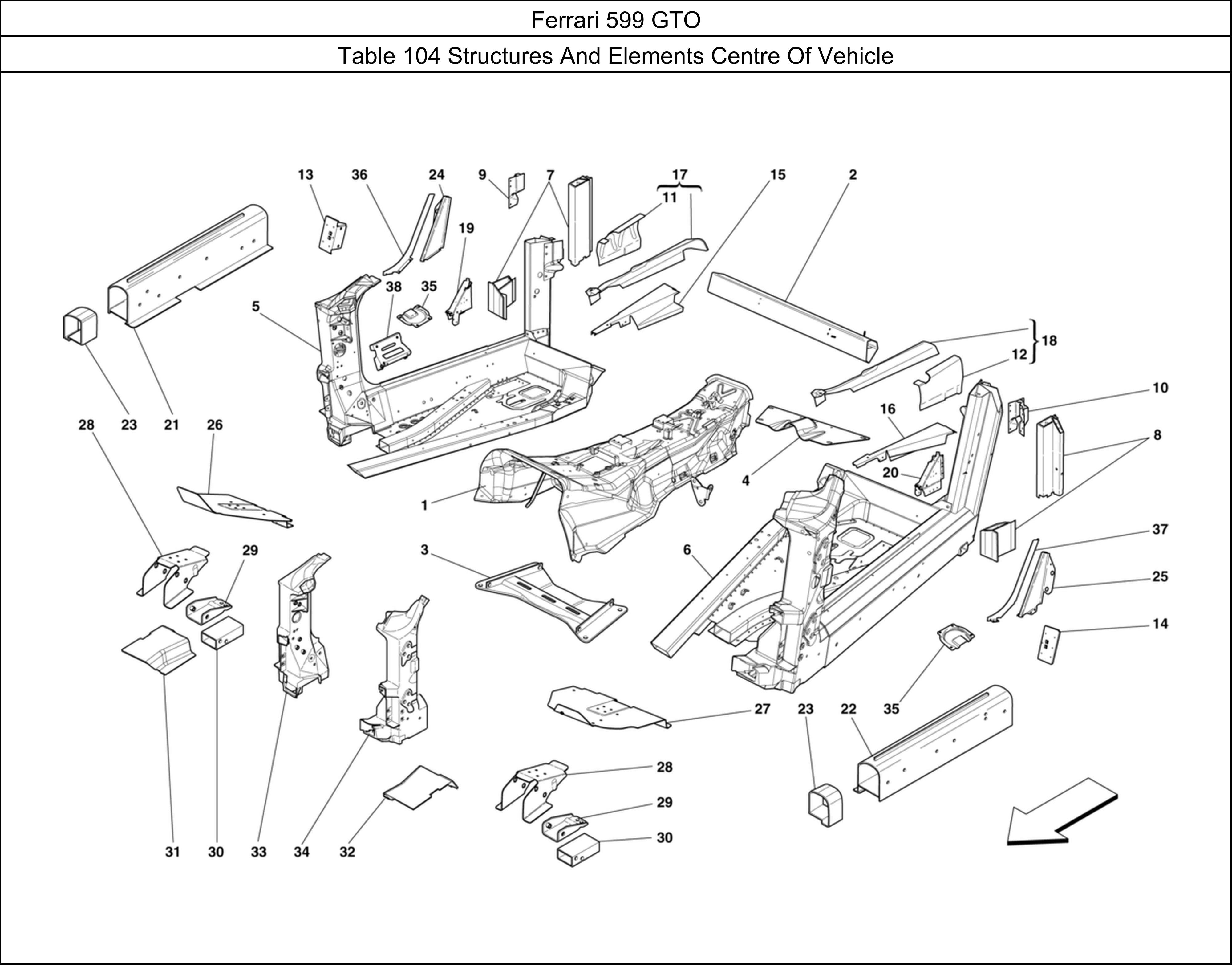 Ferrari Parts Ferrari 599 GTO Table 104 Structures And Elements Centre Of Vehicle