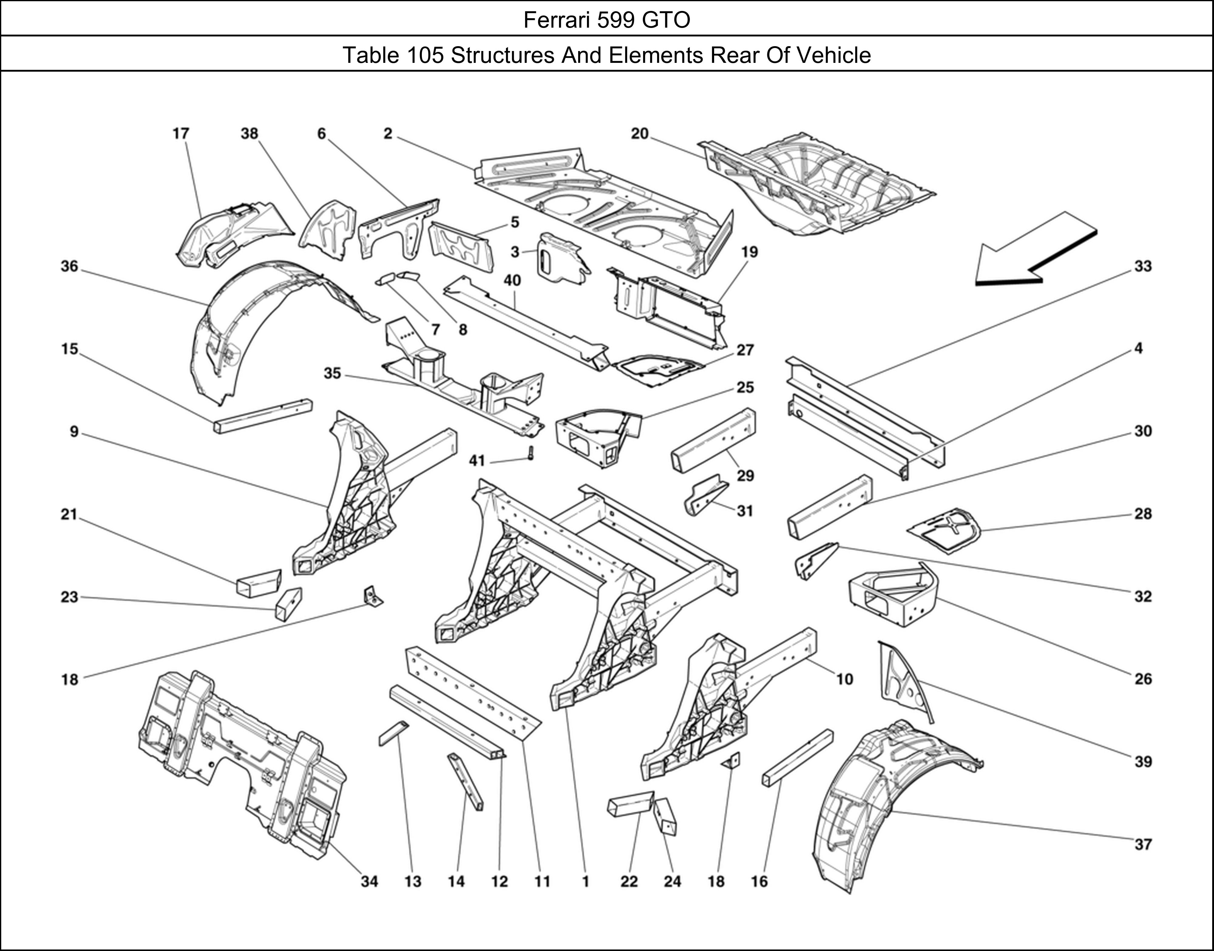Ferrari Parts Ferrari 599 GTO Table 105 Structures And Elements Rear Of Vehicle