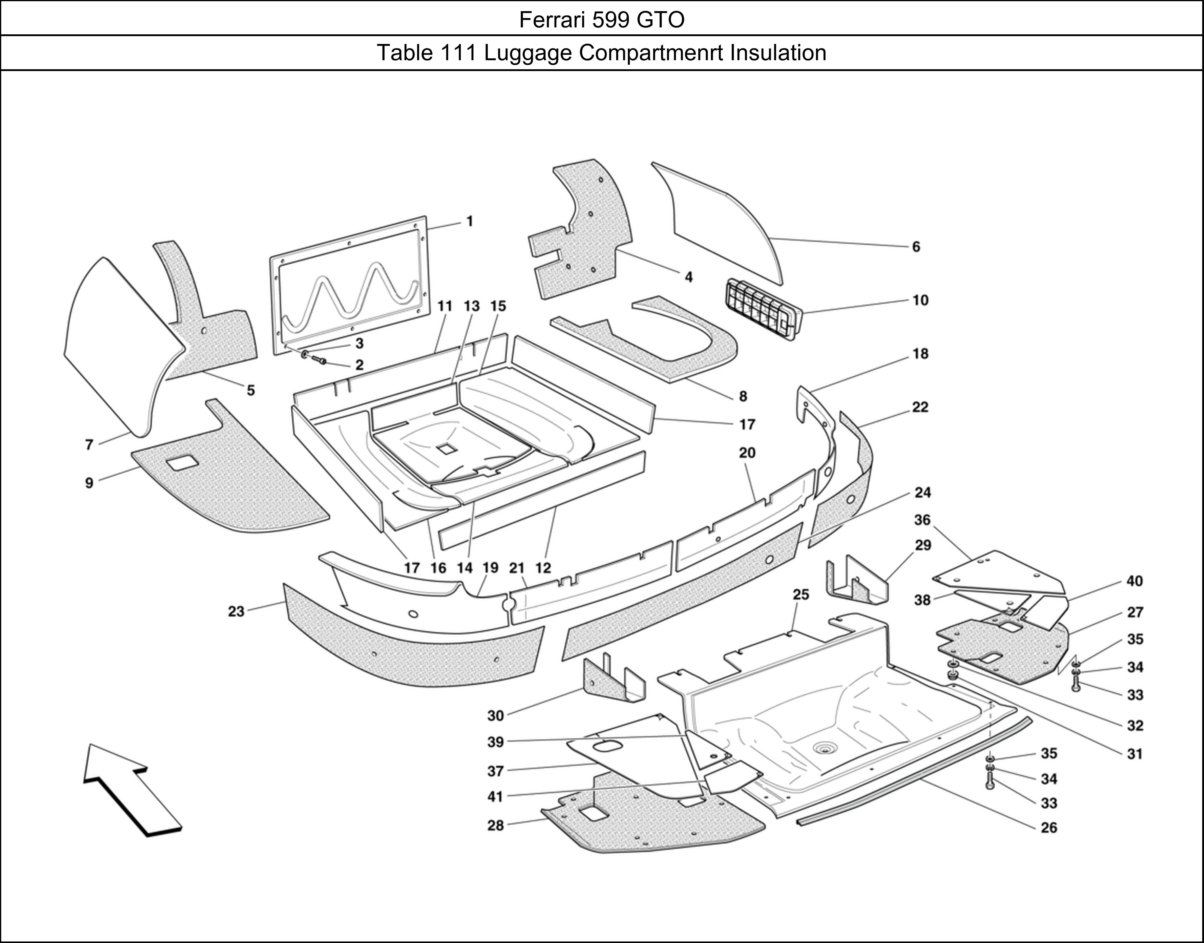 Ferrari Parts Ferrari 599 GTO Table 111 Luggage Compartmenrt Insulation