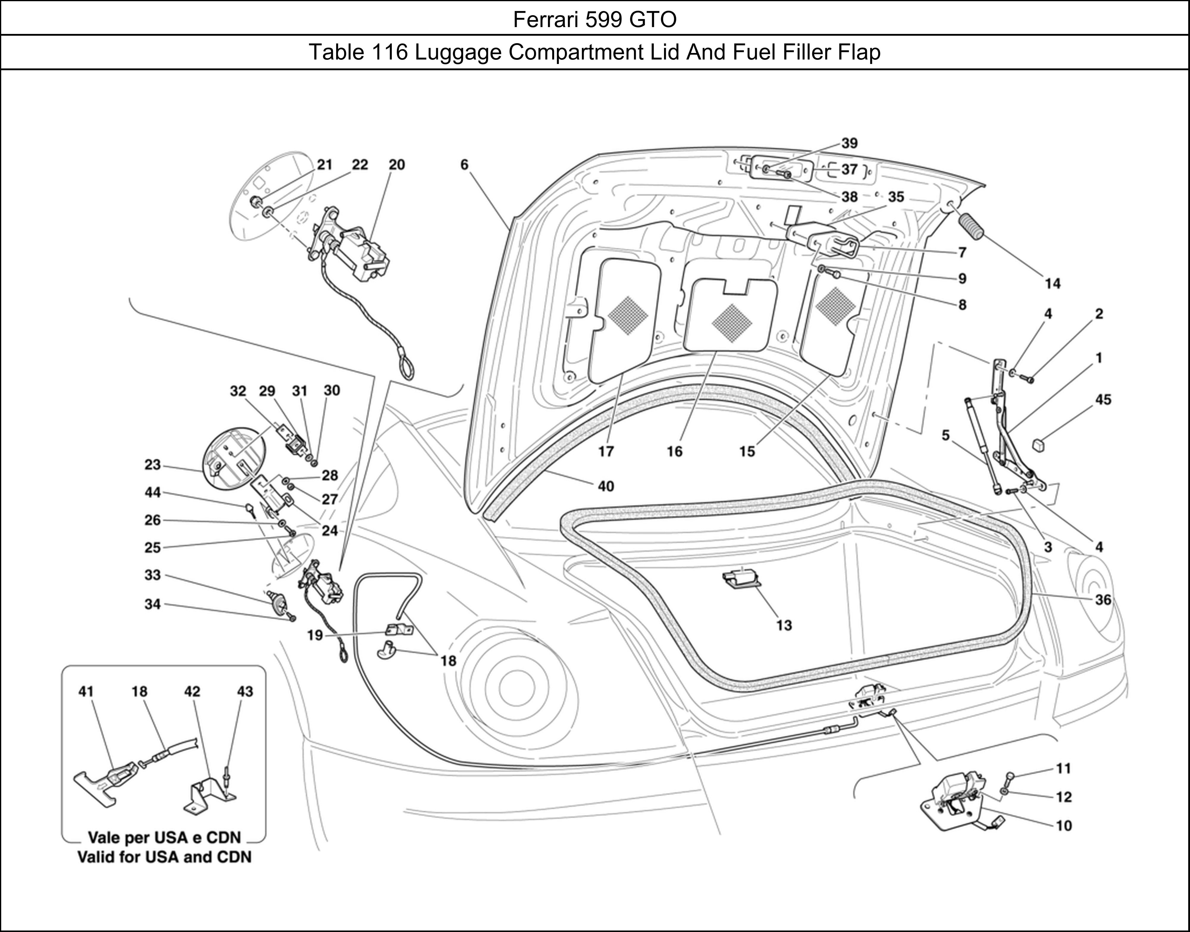 Ferrari Parts Ferrari 599 GTO Table 116 Luggage Compartment Lid And Fuel Filler Flap