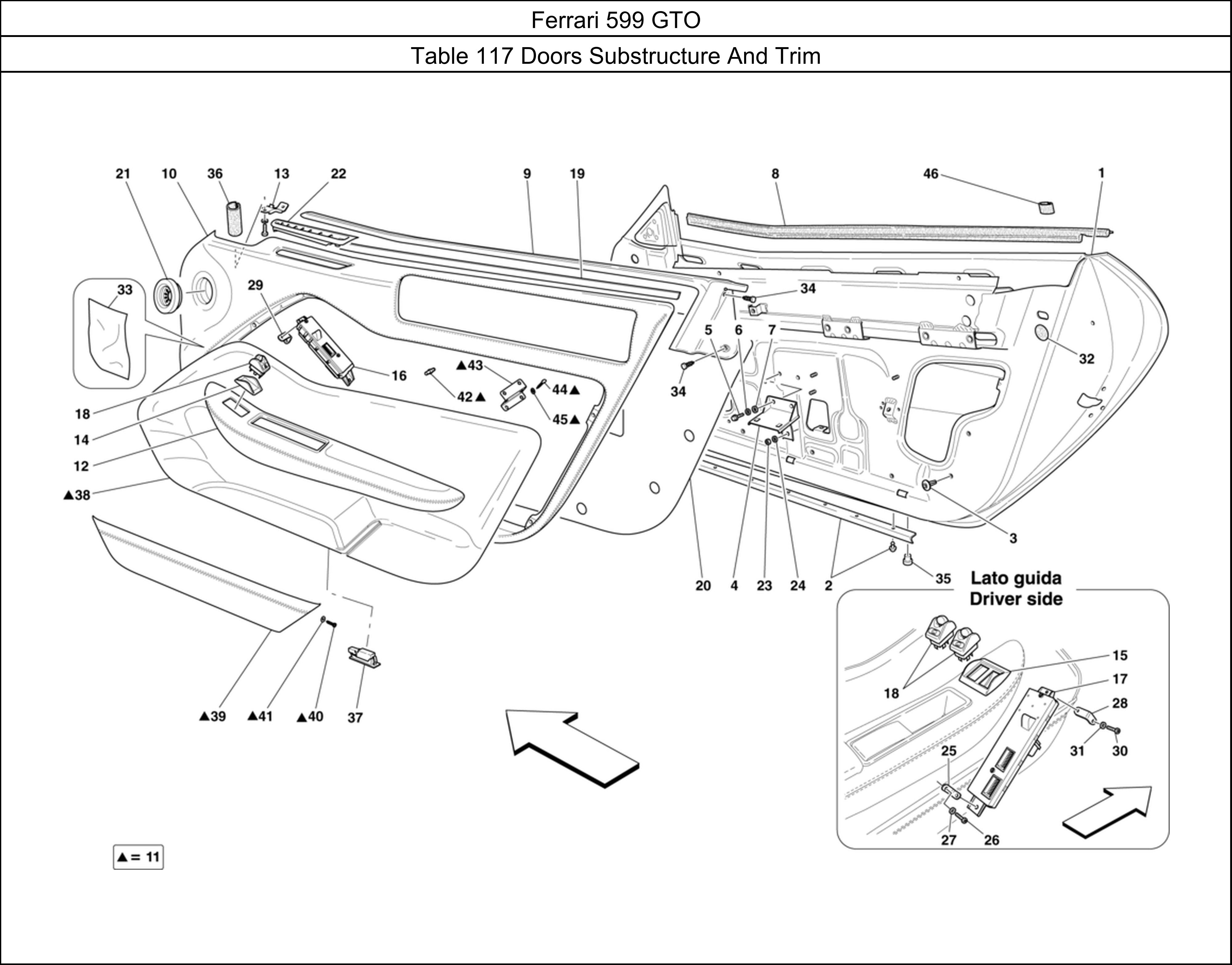 Ferrari Parts Ferrari 599 GTO Table 117 Doors Substructure And Trim