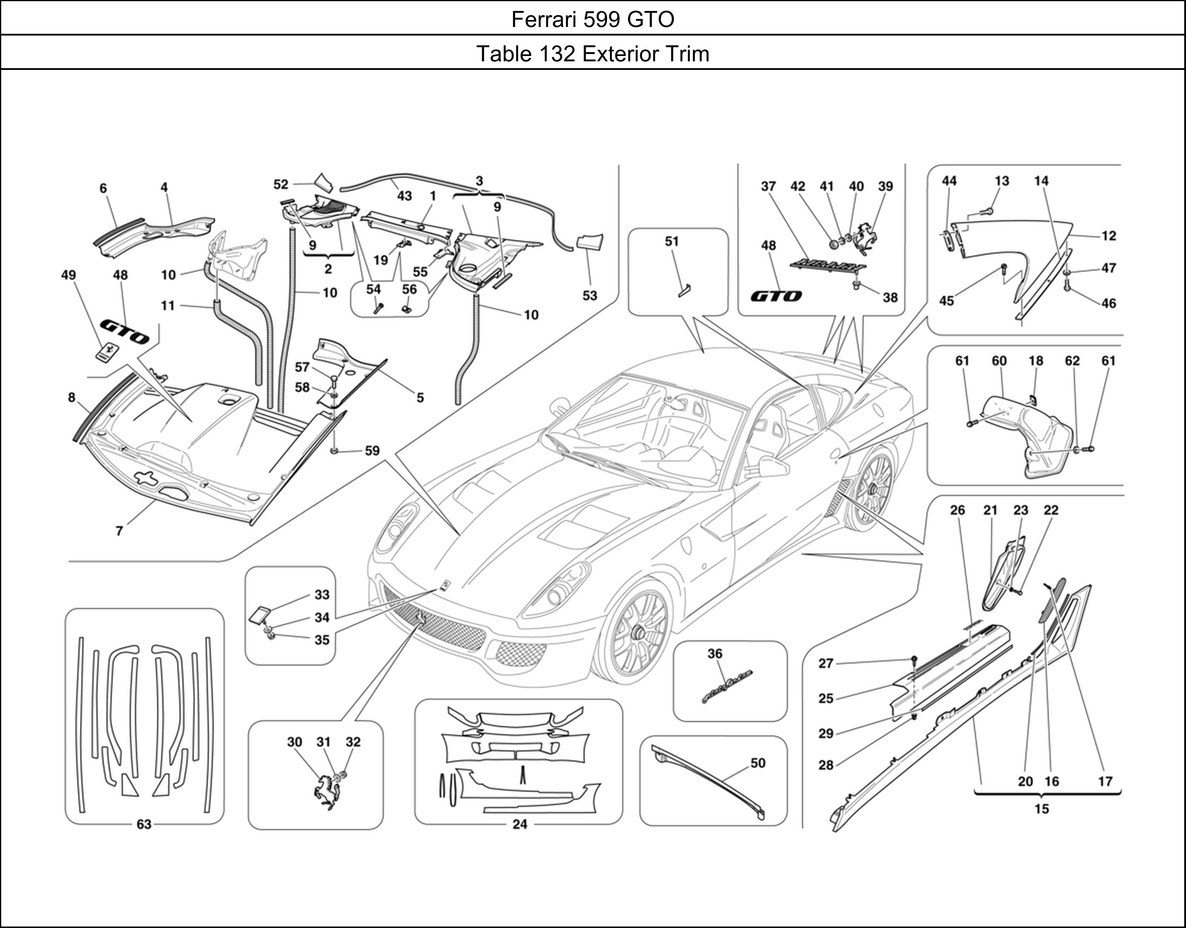 Ferrari Parts Ferrari 599 GTO Table 132 Exterior Trim