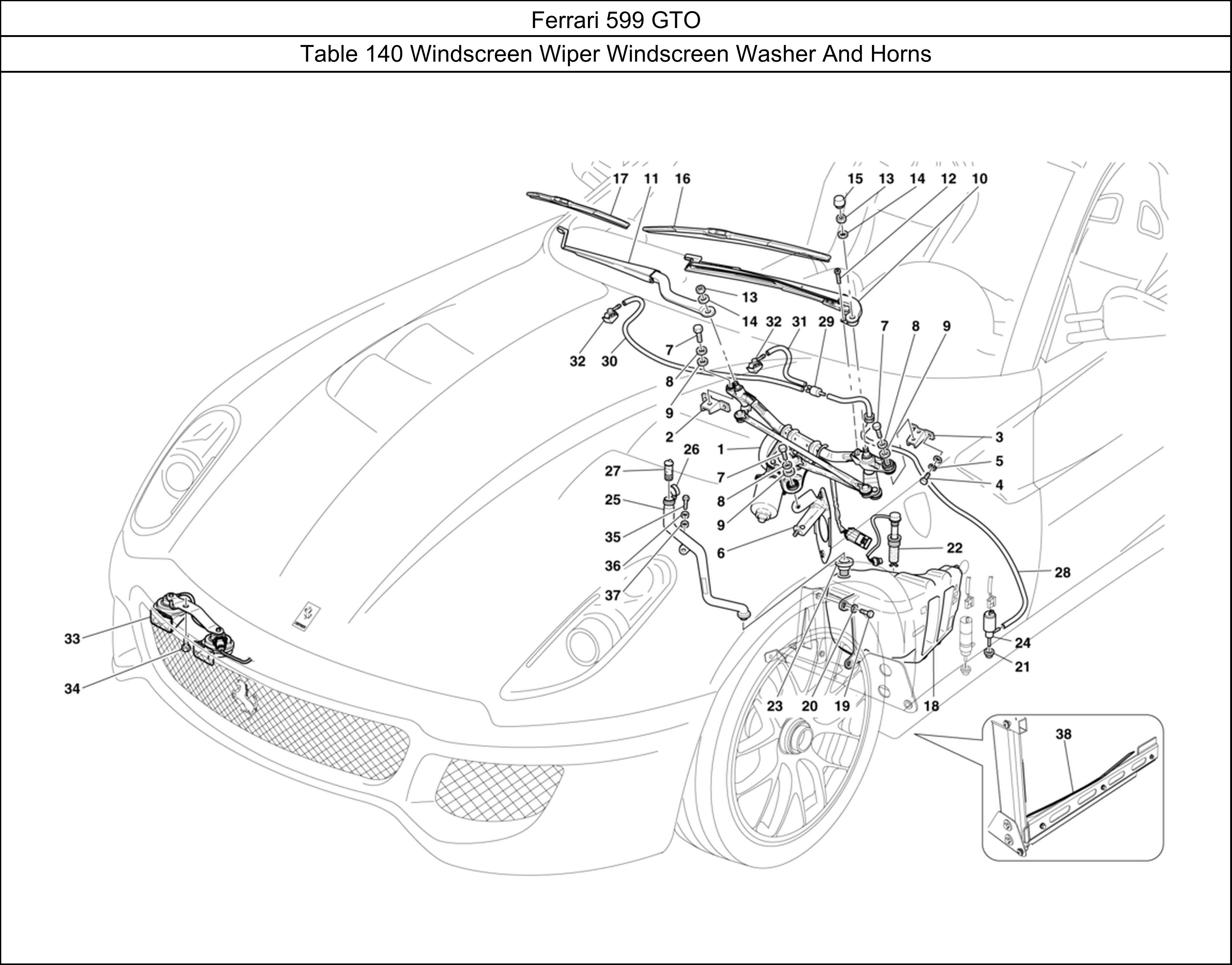 Ferrari Parts Ferrari 599 GTO Table 140 Windscreen Wiper Windscreen Washer And Horns