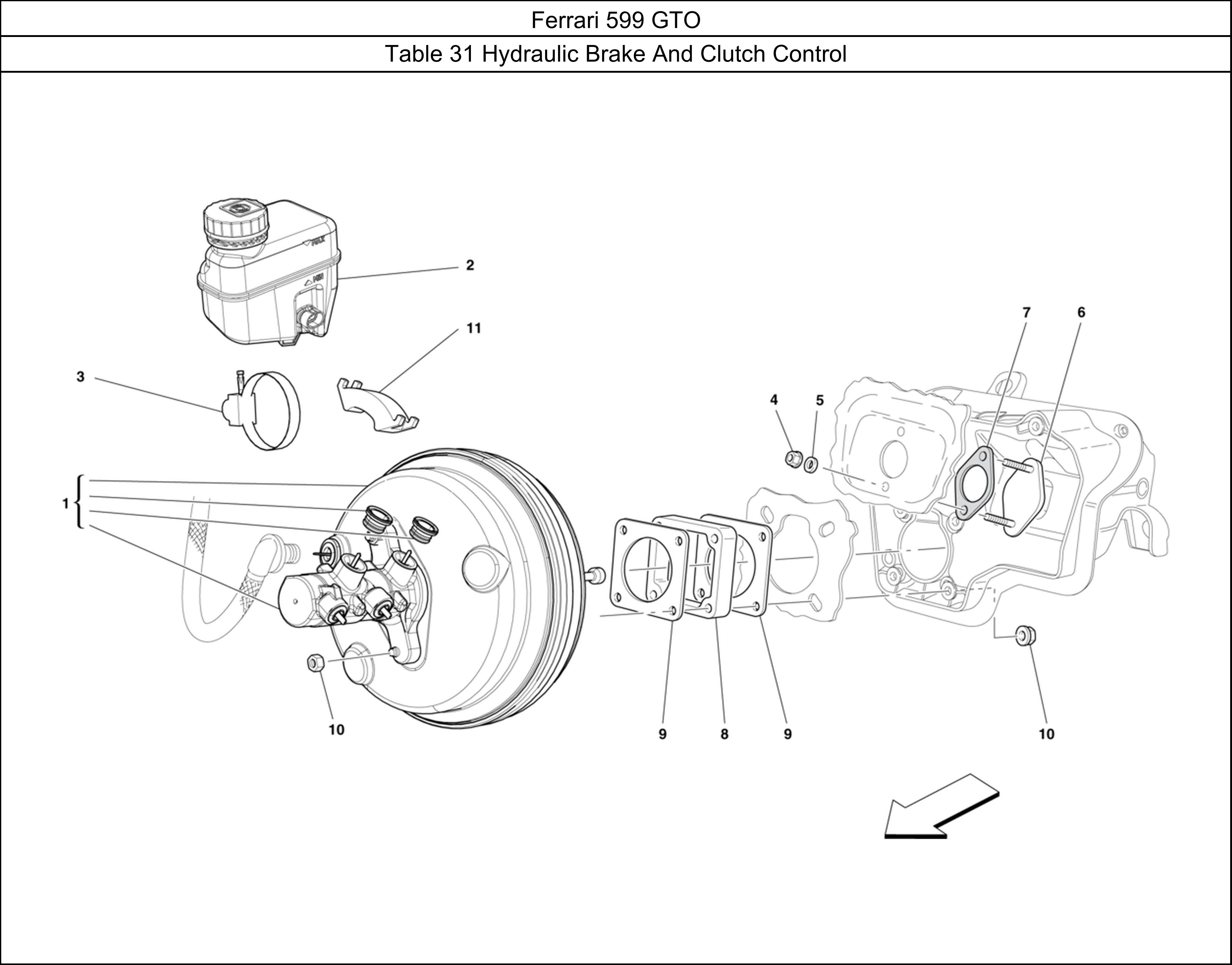 Ferrari Parts Ferrari 599 GTO Table 31 Hydraulic Brake And Clutch Control