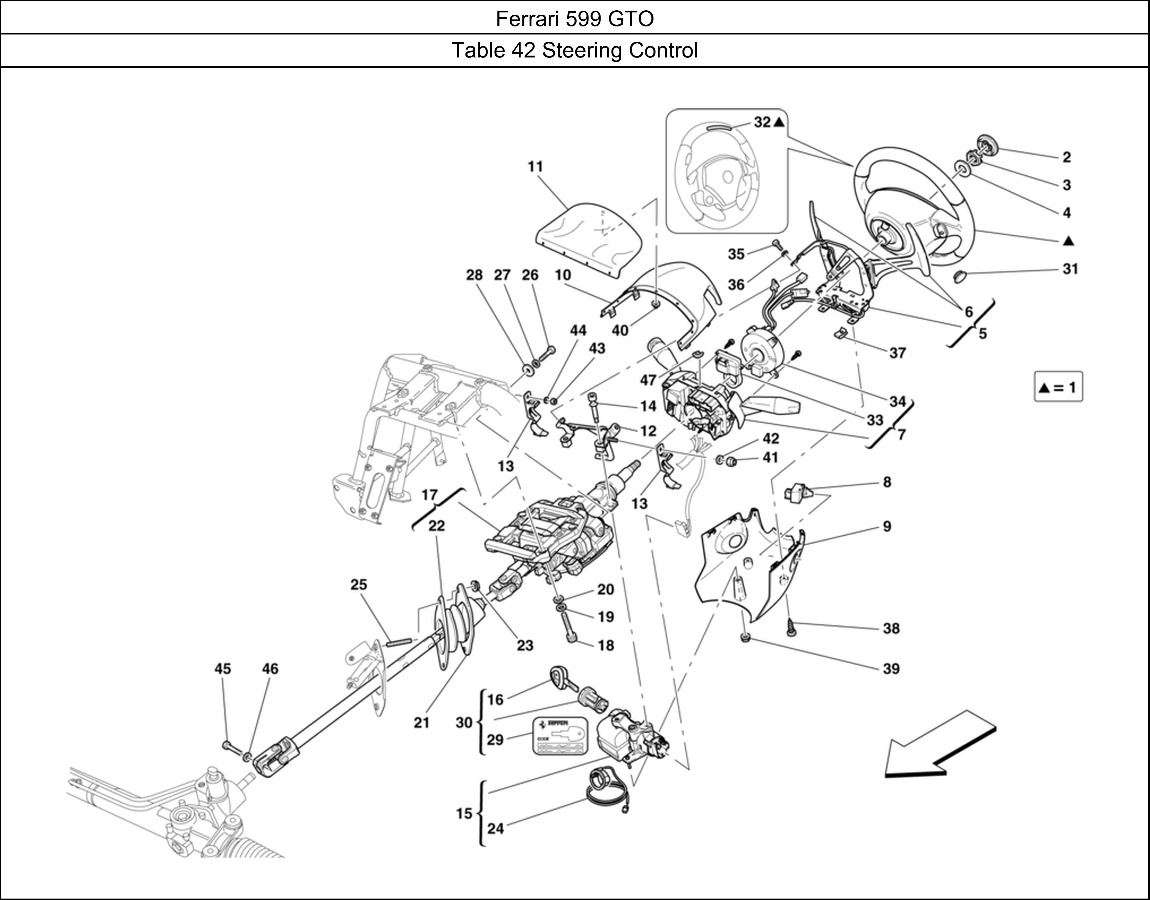 Ferrari Parts Ferrari 599 GTO Table 42 Steering Control