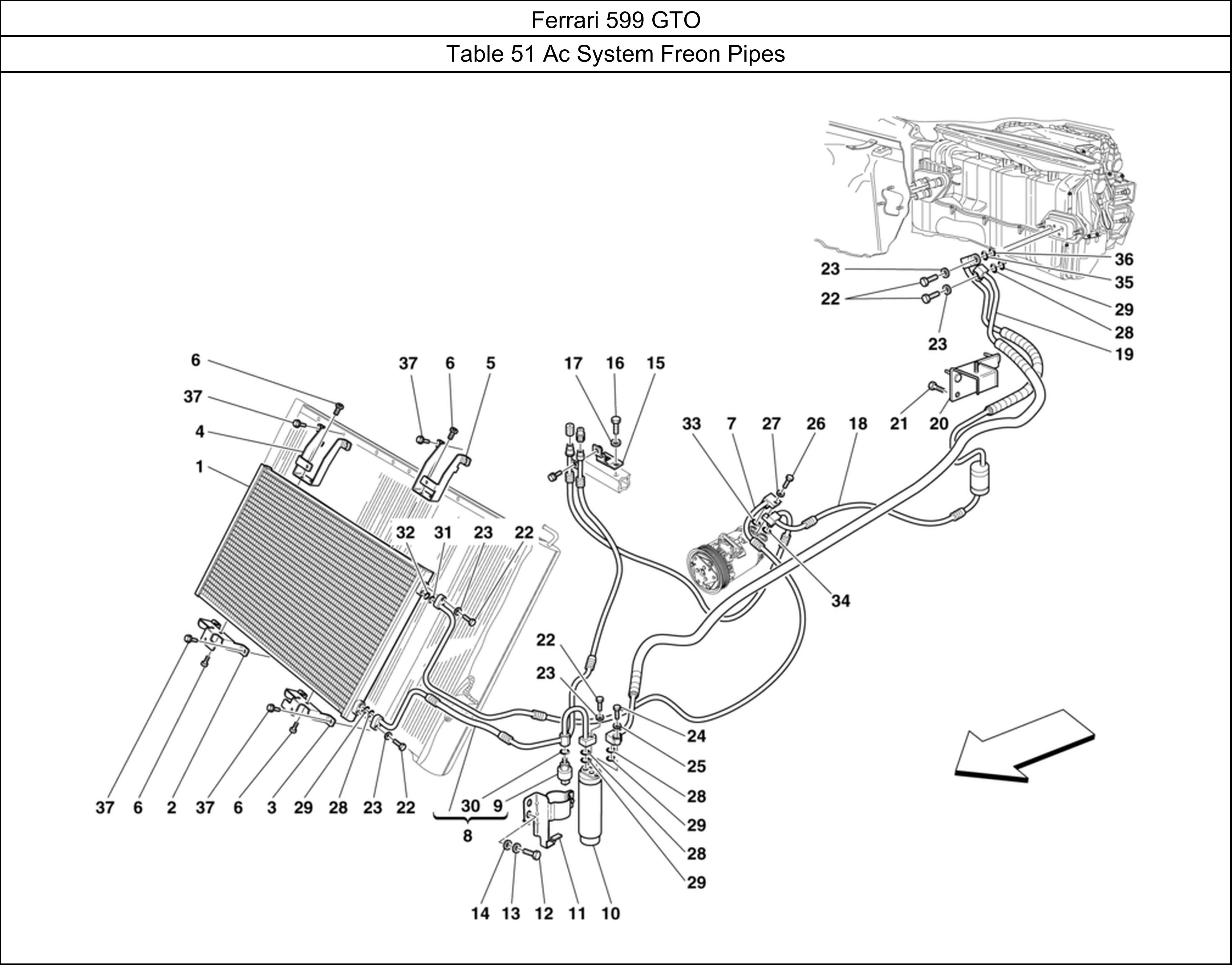 Ferrari Parts Ferrari 599 GTO Table 51 Ac System Freon Pipes