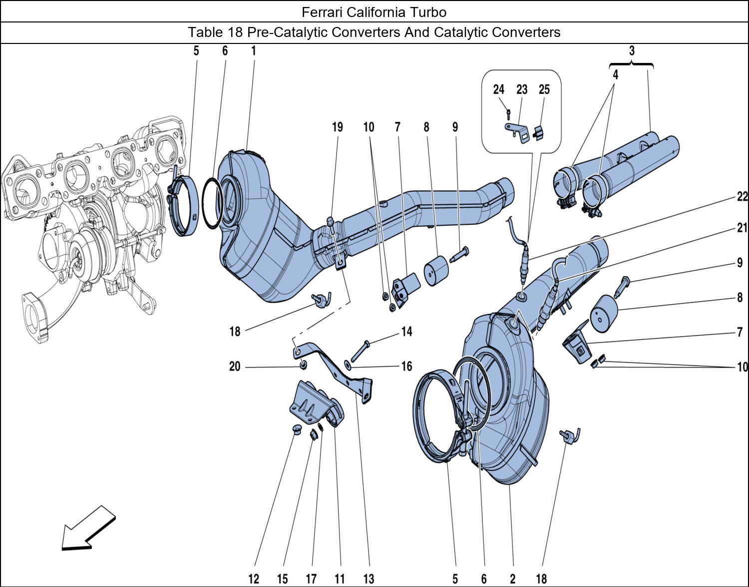 Ferrari Parts Ferrari California Turbo Table 18 Pre-Catalytic Converters And Catalytic Converters