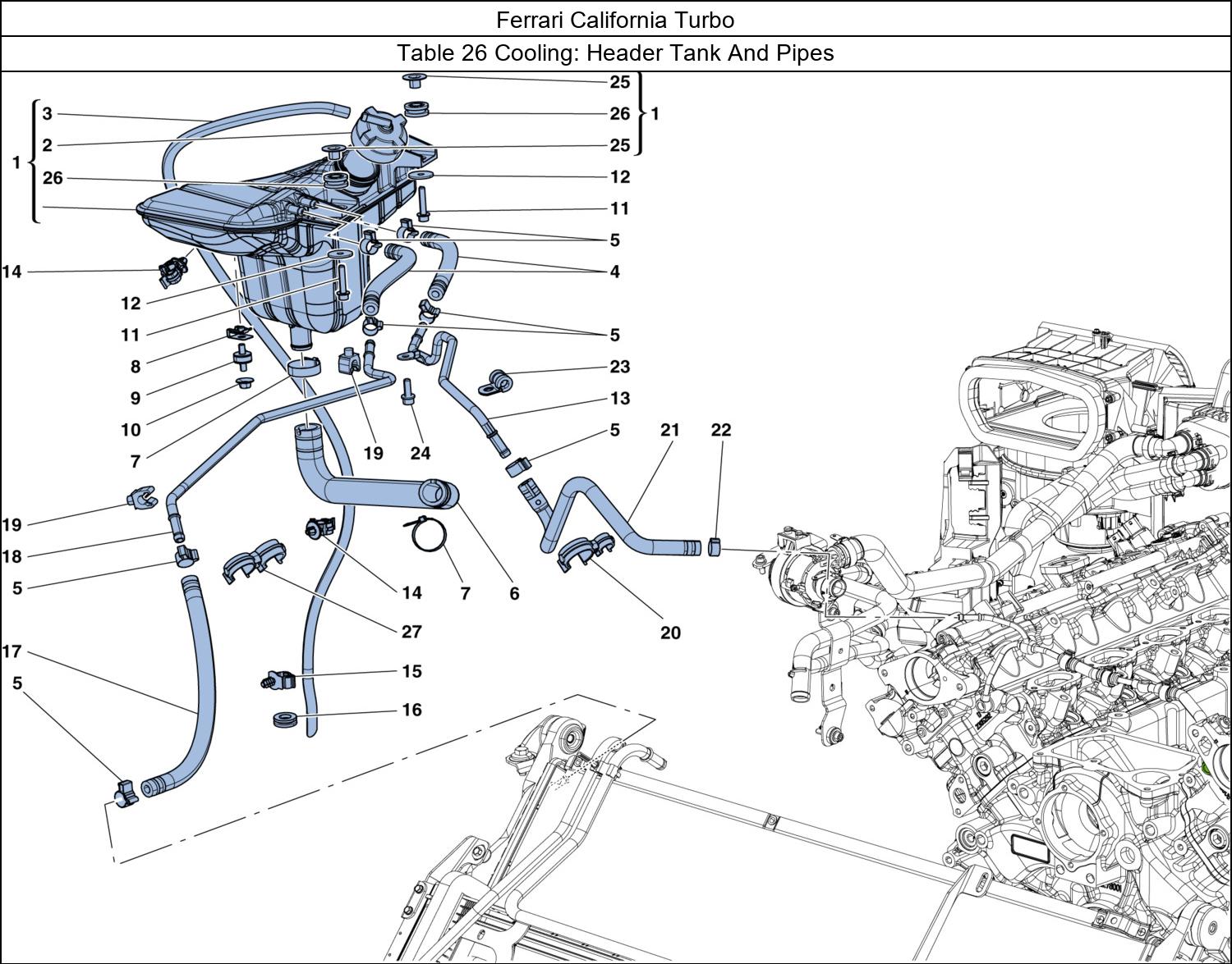 Ferrari Parts Ferrari California Turbo Table 26 Cooling: Header Tank And Pipes