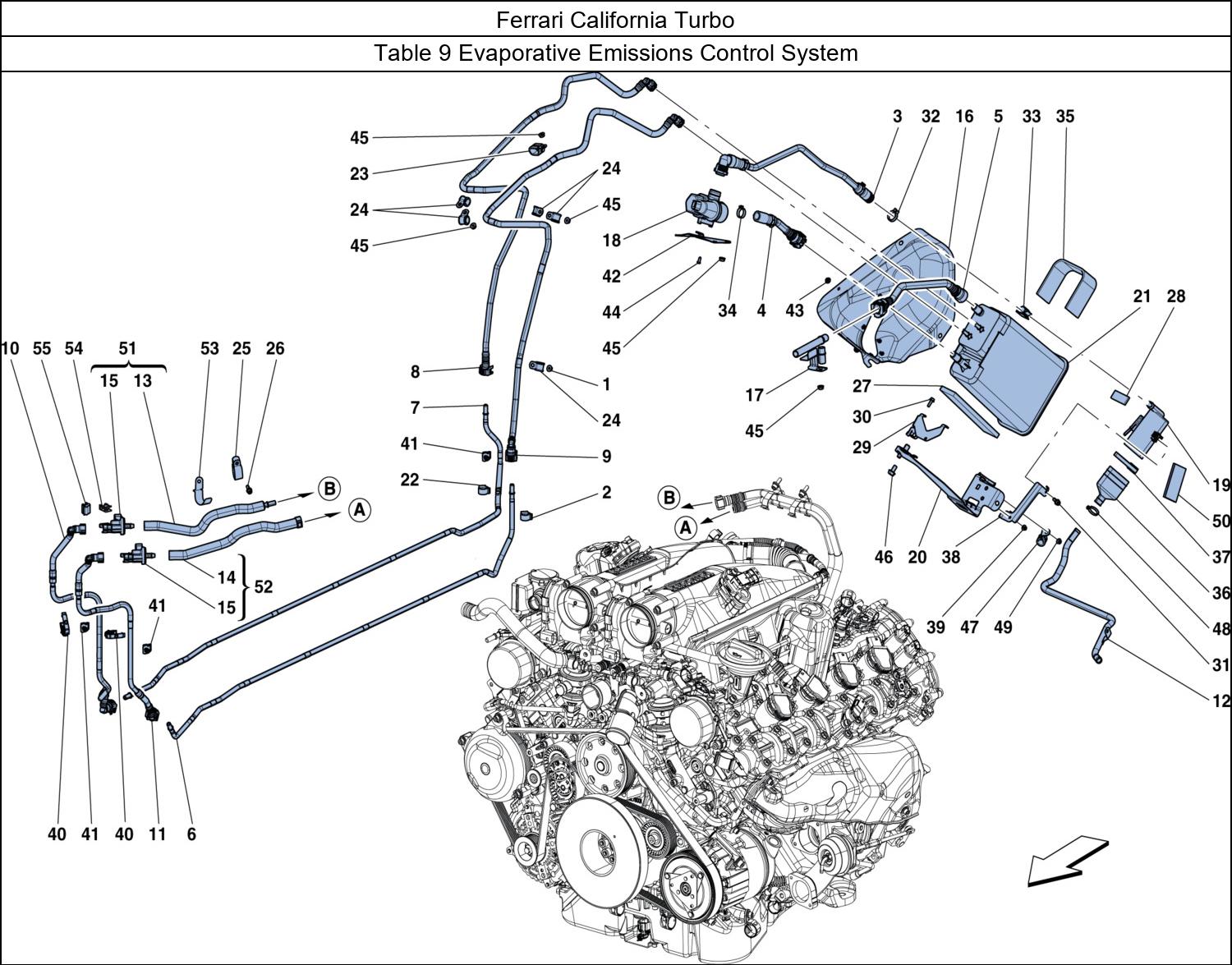 Ferrari Parts Ferrari California Turbo Table 9 Evaporative Emissions Control System