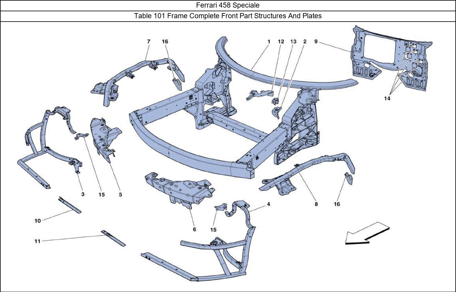 Ferrari Parts Ferrari 458 Speciale Table 101 Frame Complete Front Part Structures And Plates