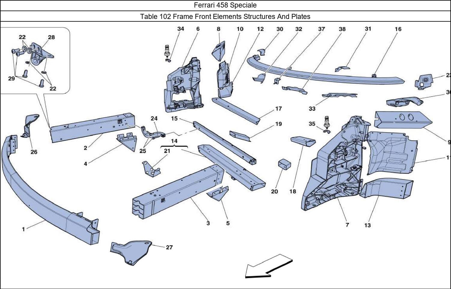 Ferrari Parts Ferrari 458 Speciale Table 102 Frame Front Elements Structures And Plates