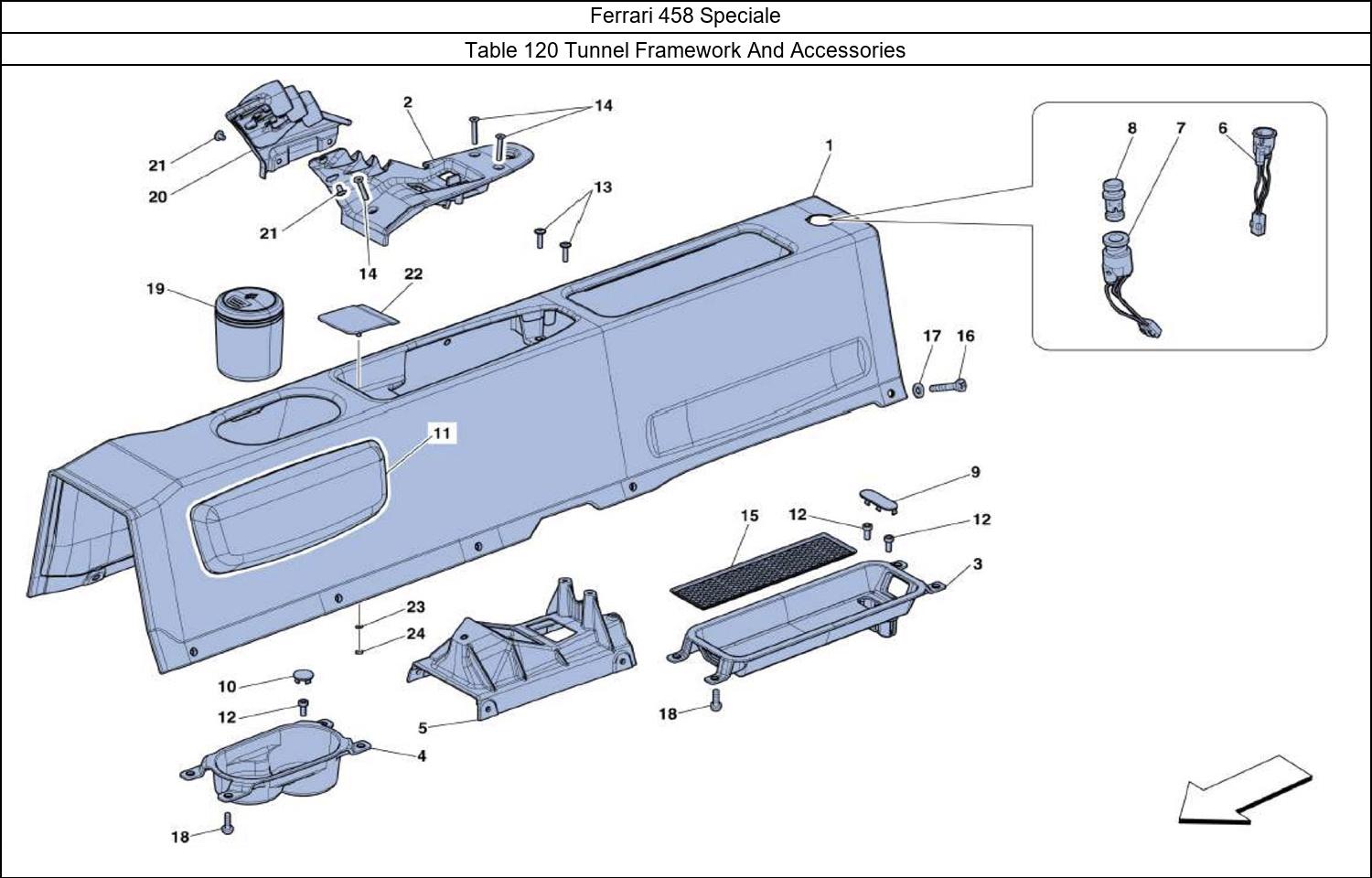 Ferrari Parts Ferrari 458 Speciale Table 120 Tunnel Framework And Accessories