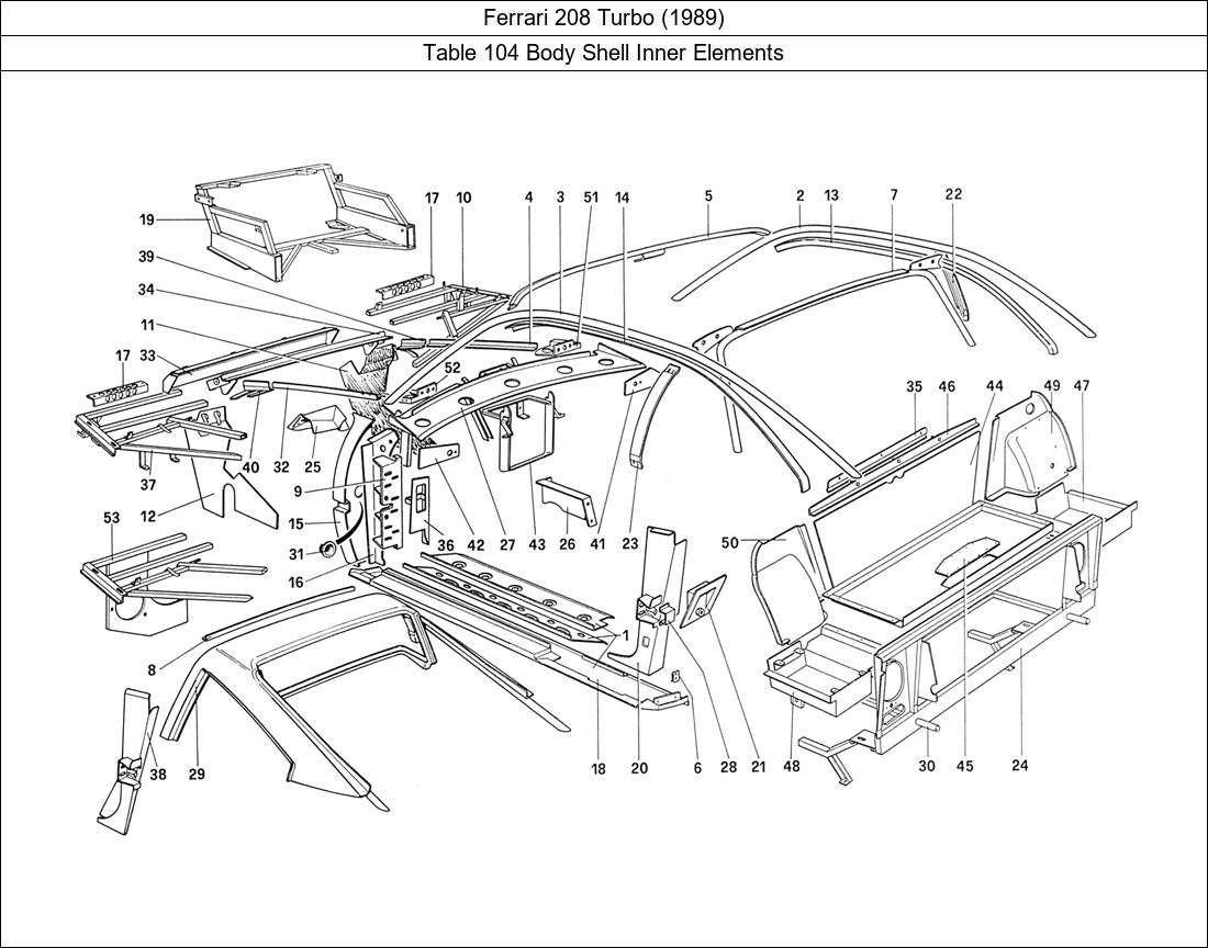 Ferrari Parts Ferrari 208 Turbo (1989) Table 104 Body Shell Inner Elements