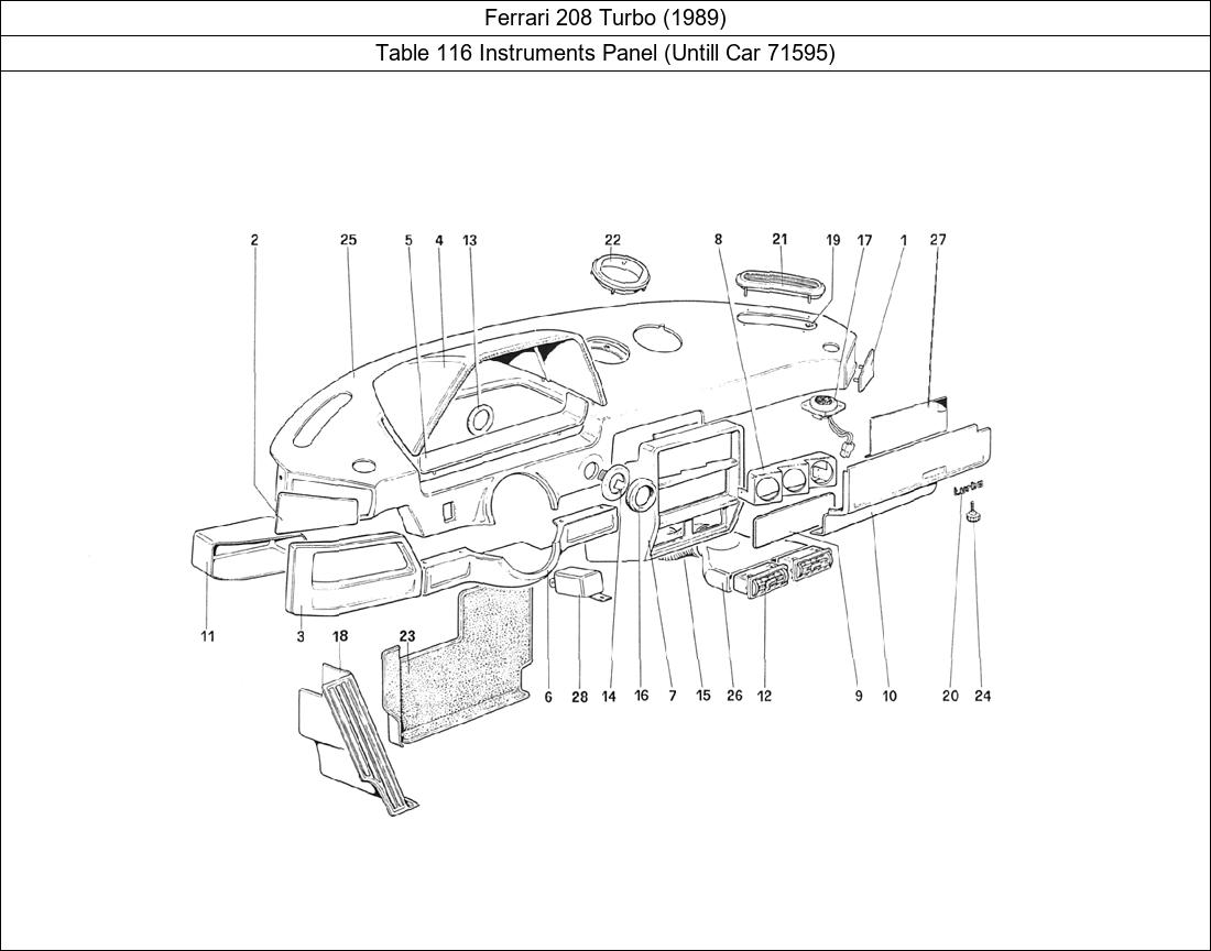 Ferrari Parts Ferrari 208 Turbo (1989) Table 116 Instruments Panel (Untill Car 71595)