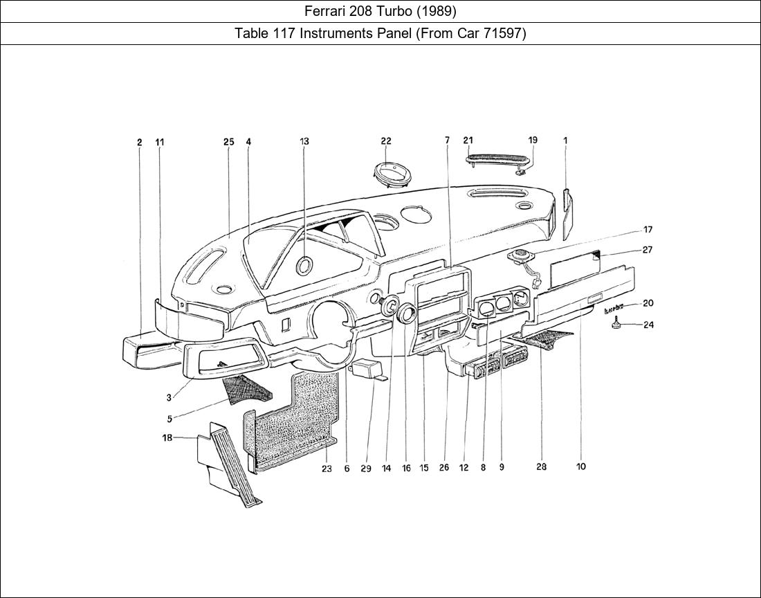 Ferrari Parts Ferrari 208 Turbo (1989) Table 117 Instruments Panel (From Car 71597)