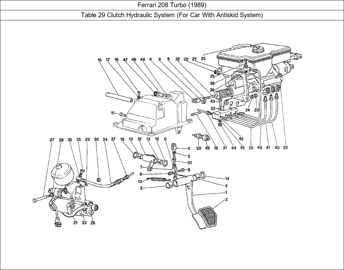 Ferrari Parts Ferrari 208 Turbo (1989) Table 29 Clutch Hydraulic System (For Car With Antiskid System)