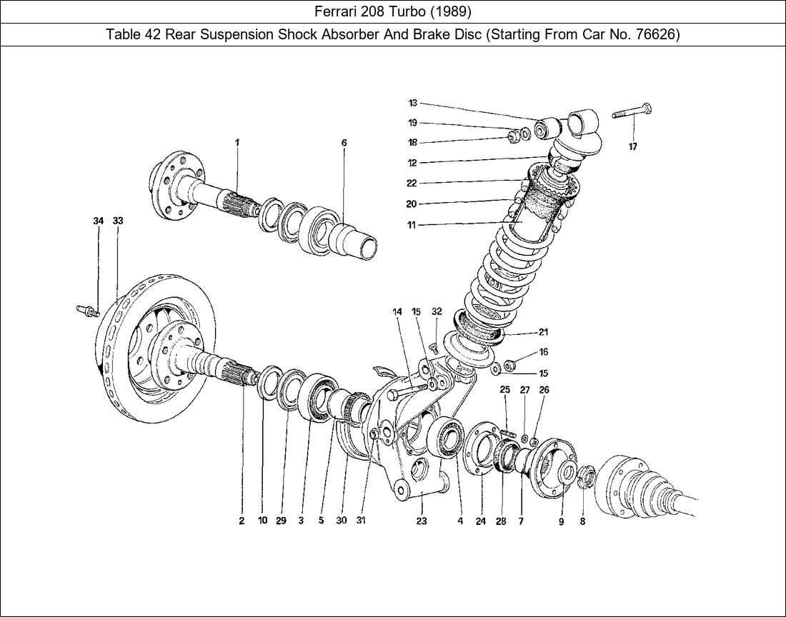 Ferrari Parts Ferrari 208 Turbo (1989) Table 42 Rear Suspension Shock Absorber And Brake Disc (Starting From Car No. 76626)