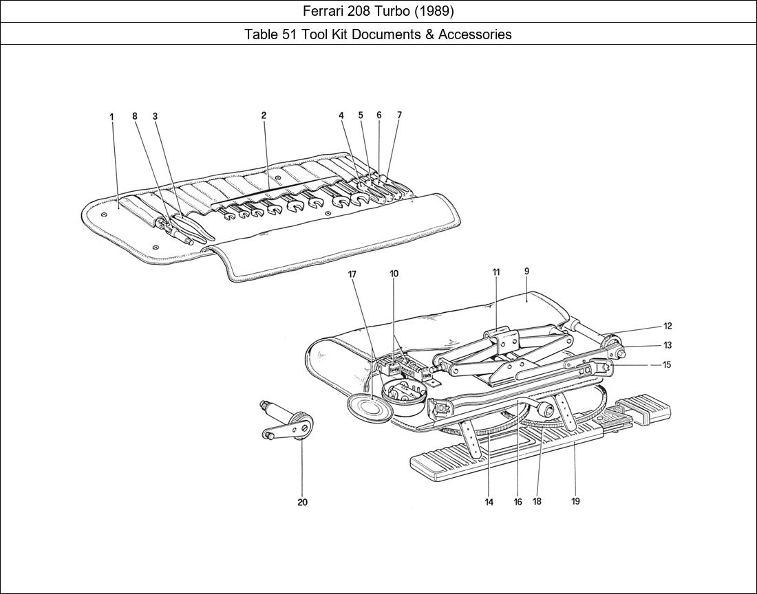 Ferrari Parts Ferrari 208 Turbo (1989) Table 51 Tool Kit Documents & Accessories