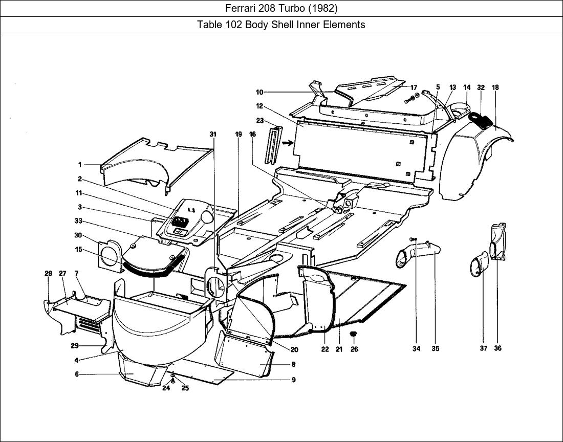 Ferrari Parts Ferrari 208 Turbo (1982) Table 102 Body Shell Inner Elements