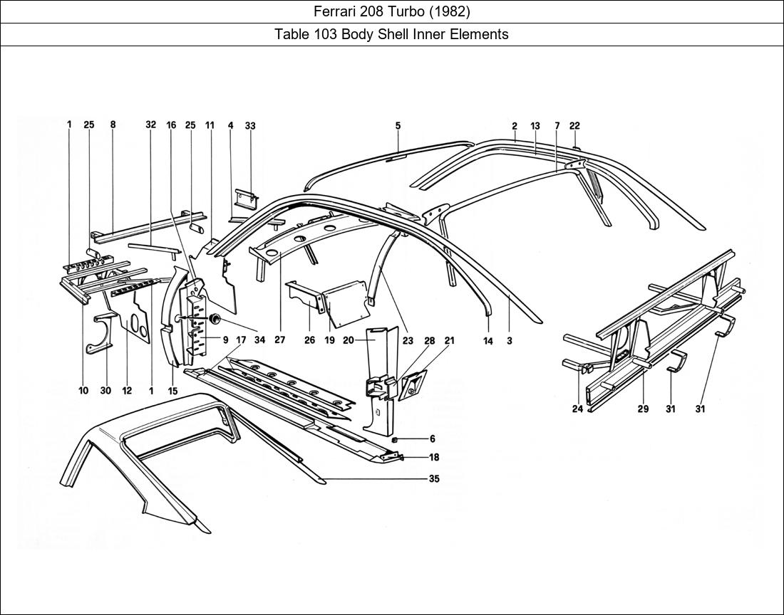 Ferrari Parts Ferrari 208 Turbo (1982) Table 103 Body Shell Inner Elements