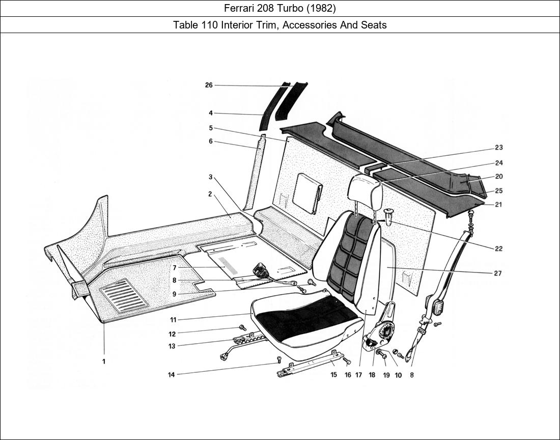 Ferrari Parts Ferrari 208 Turbo (1982) Table 110 Interior Trim, Accessories And Seats