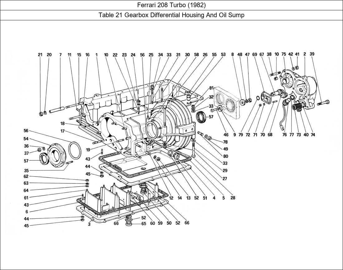 Ferrari Parts Ferrari 208 Turbo (1982) Table 21 Gearbox Differential Housing And Oil Sump