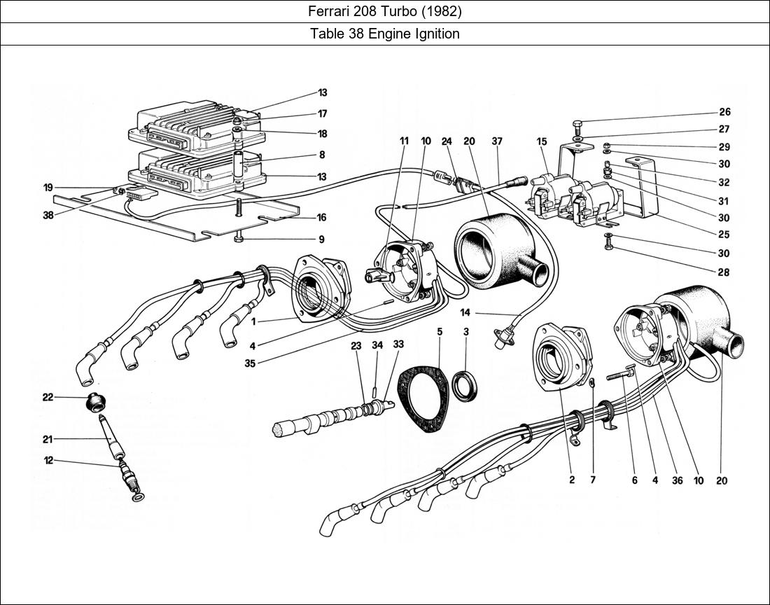 Ferrari Parts Ferrari 208 Turbo (1982) Table 38 Engine Ignition