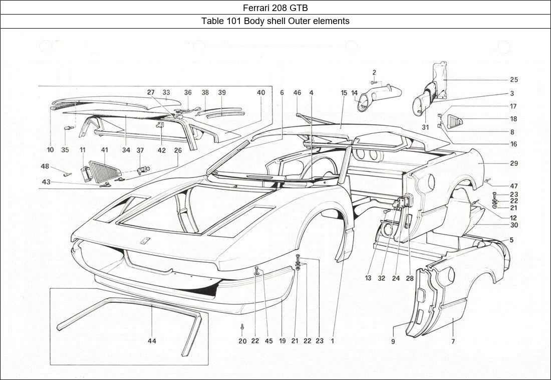Ferrari Parts Ferrari 208 GTB Table 101 Body shell Outer elements