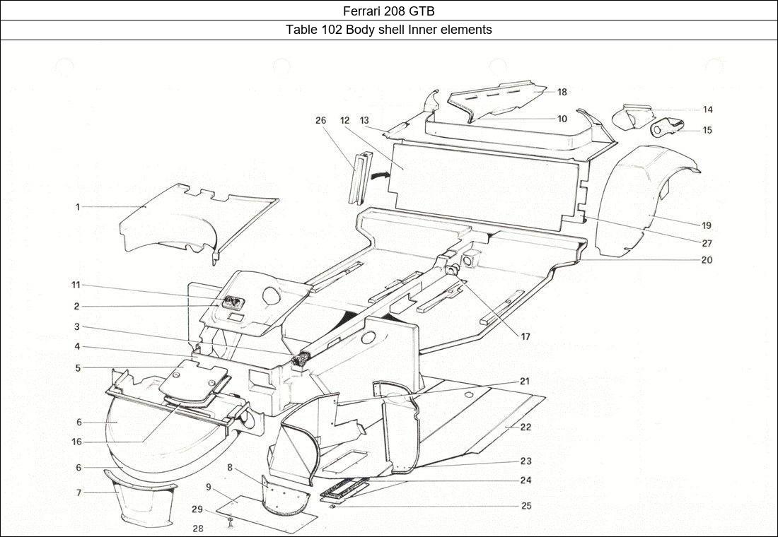 Ferrari Parts Ferrari 208 GTB Table 102 Body shell Inner elements