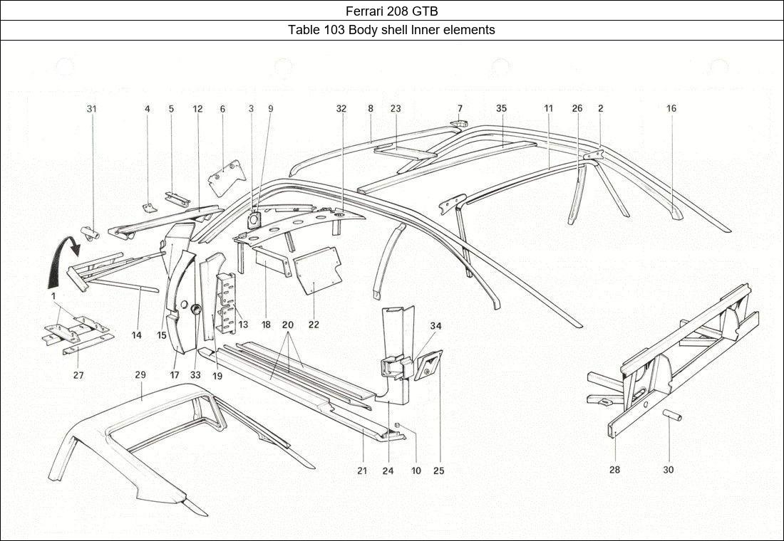 Ferrari Parts Ferrari 208 GTB Table 103 Body shell lnner elements