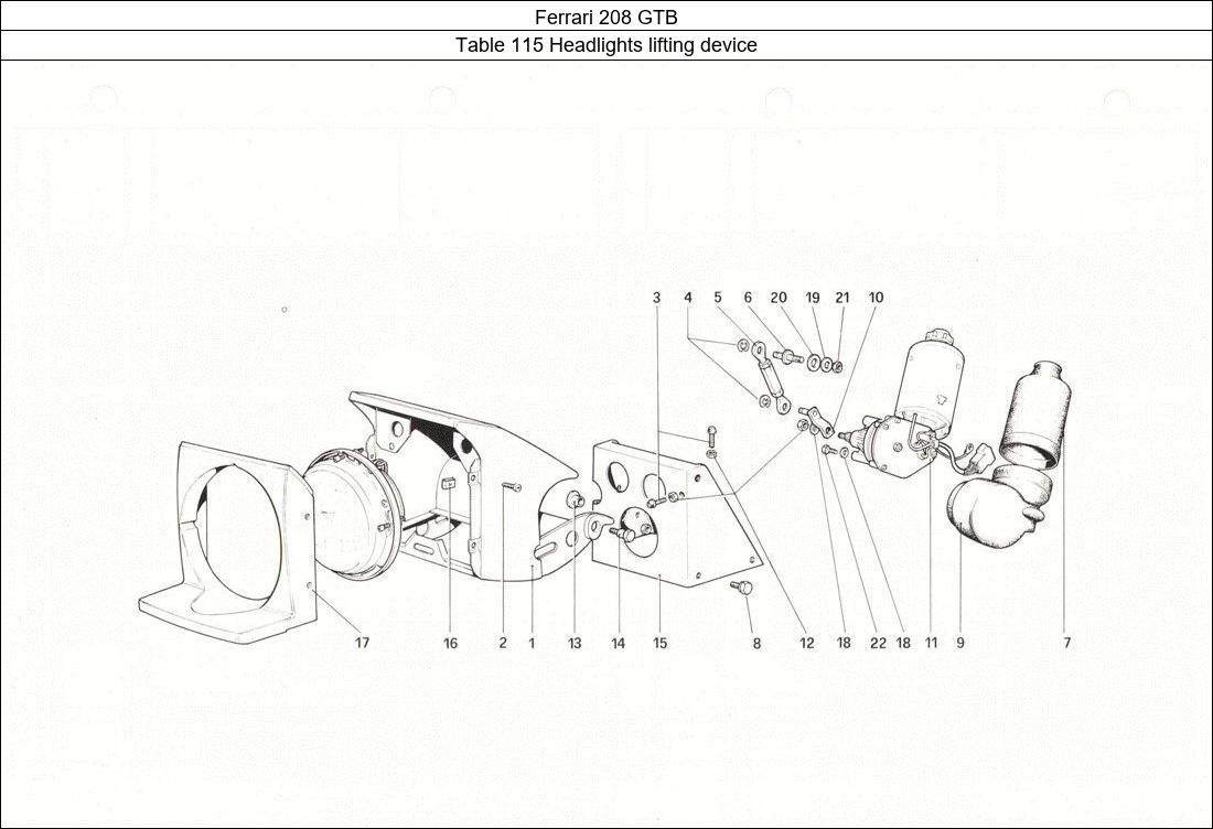 Ferrari Parts Ferrari 208 GTB Table 115 Headlights lifting device