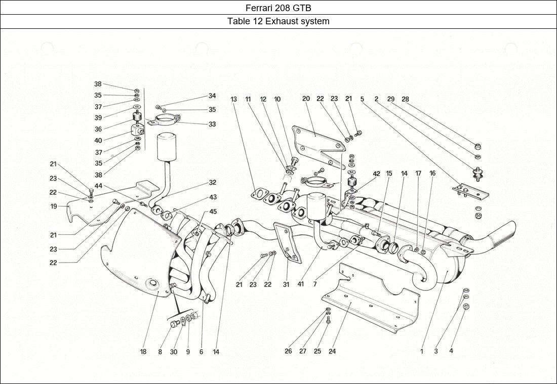 Ferrari Parts Ferrari 208 GTB Table 12 Exhaust system