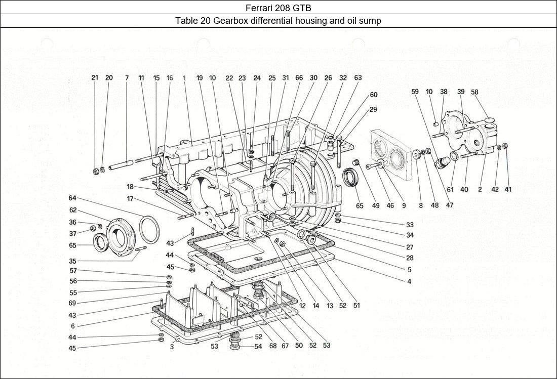 Ferrari Parts Ferrari 208 GTB Table 20 Gearbox differential housing and oil sump